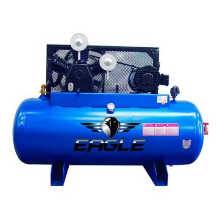 Wood Industries Eagle 153120H2-MS208, 15 HP, Two-Stage Compressor, 120 Gal, Horiz., 200 PSI, 44.7 CFM, 3-Phase 208V 153120H2-MS208